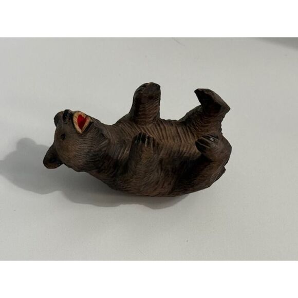 Vintage Black Forest Bear Hand Carved Wooden Ink Well with Glass Eyes - Picture 3 of 4